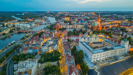 Obraz premium Sunset panorama of the old town in Szczecin, Poland