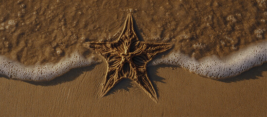 Starfish Symmetry One-Line Drawing Written on Sand Horizontal