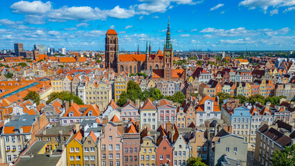 Aerial view of the city center of Gdansk, Poland