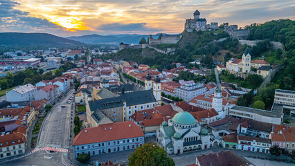 Sunrise view of Trencin castle overlooking the old town, Slovaki