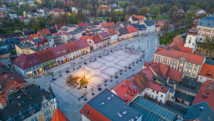 Sunrise aerial view of Polish town Pszczyna