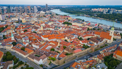Sunset view of the old town of Bratislava, Slovakia