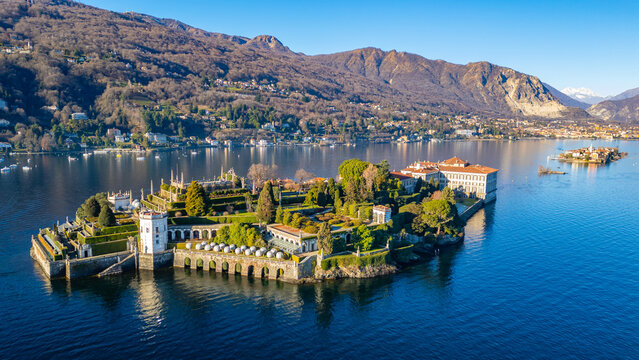 Panorama of Isola Bella and Isola dei Pescatori at Lago Maggiore