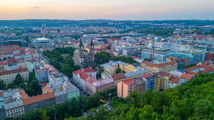 Fototapeta premium Sunset panorama view of Karlinske namesti in Prague, Czech repub