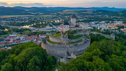 Sunset with Trencin castle overlooking the old town, Slovakia