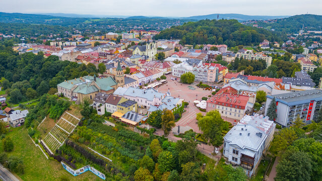Panorama view of Rynek square in Sanok, Poland
