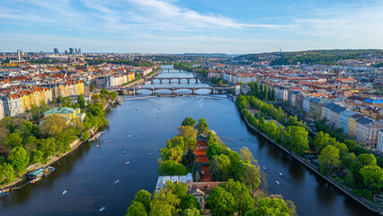 Aerial view of Vltava river in Prague, Czech republic © dudlajzov