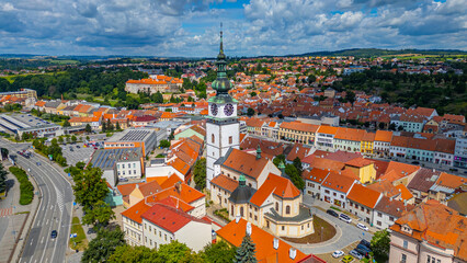Naklejka premium Summer panorama of the center of Trebic, Czech republic