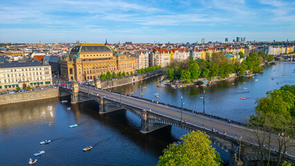 Fototapeta premium Panorama of Prague dominated by the National theatre, Prague, Cz
