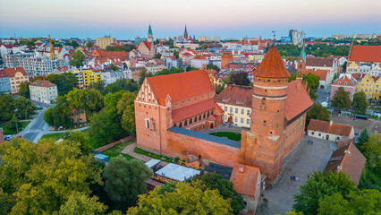 Sunset panorama of the Olsztyn castle in Poland
