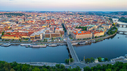 Fototapeta premium Sunset panorama view of Prague from Letna plain, Czech republic