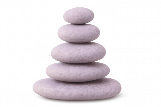 Five pink stones balancing on top of each other on a transparent background, creating a serene and meditative atmosphere