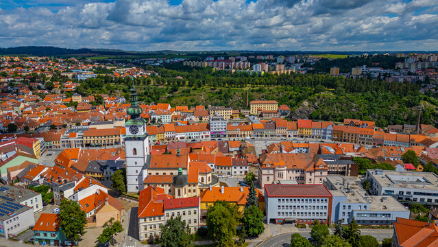 Summer panorama of the center of Trebic, Czech republic