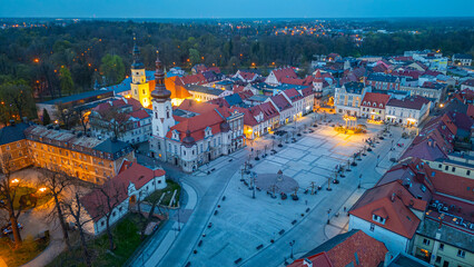 Sunset aerial view of Polish town Pszczyna