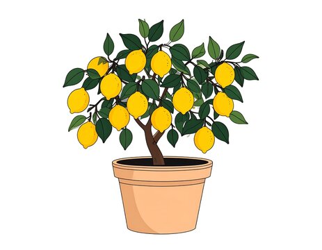 A cartoon lemon tree in a terracotta pot