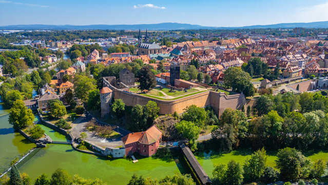 Cityscape of Cheb with castle in Czech republic