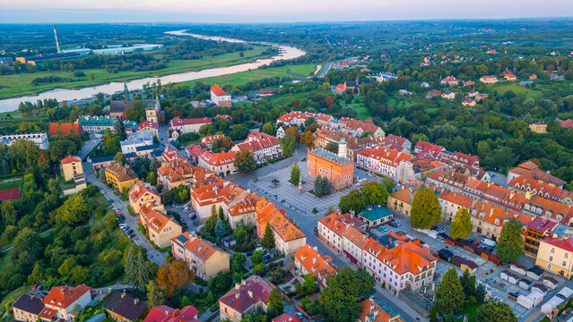 Sunset panorama view of the rynek square in Sandomierz, Poland