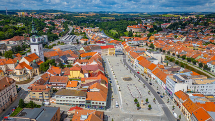 Naklejka premium Summer panorama of the center of Trebic, Czech republic