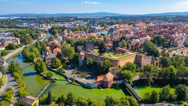 Cityscape of Cheb with castle in Czech republic