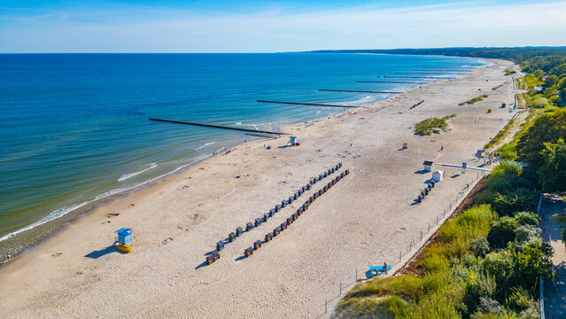 Panorama view of a beach at Ustka, Poland