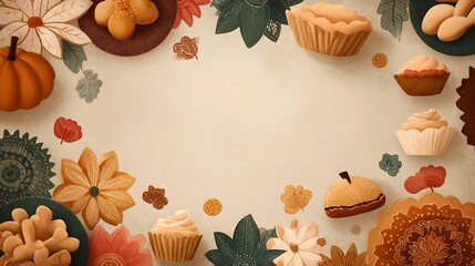 Thanksgiving kitchen wall art featuring festive desserts and autumn leaves perfect for holiday decorations