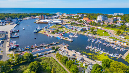 Panorama view of marina in Kolobrzeg, Poland