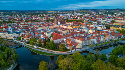 Fototapeta premium Sunset panorama view of Ceske Budejovice in Czech republic