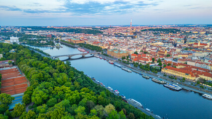 Obraz premium Sunset panorama view of Prague from Letna plain, Czech republic