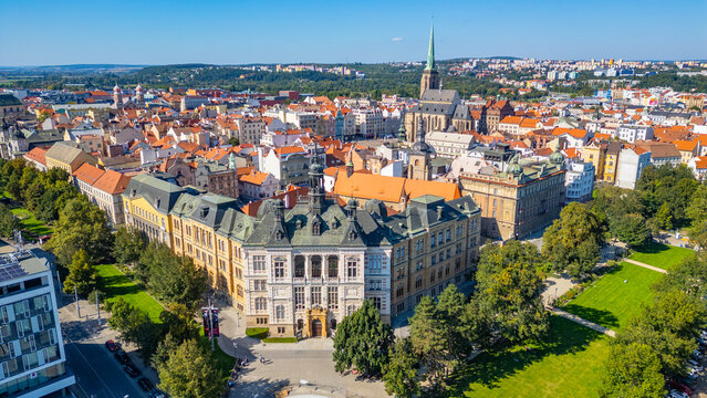 Panorama of the old town of Pilsen, Czech republic