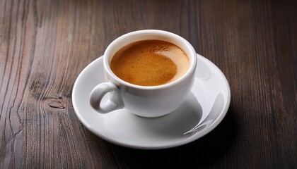 Fototapeta premium aromatic espresso coffee in white cup on dark wood table