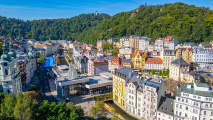 Fototapeta premium Panorama view of Karovy Vary in Czech republic