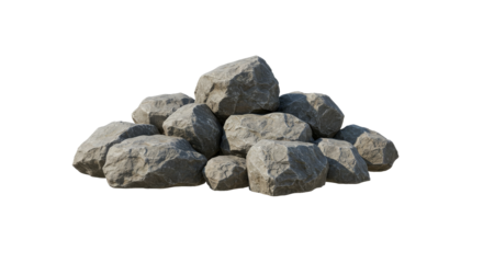 A heap of grey rocks on a white background