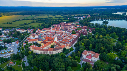 Fototapeta premium Sunset panorama view of Trebon, Czech republic