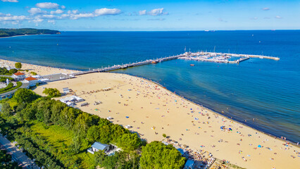 Panorama view of beach in Sopot, Poland