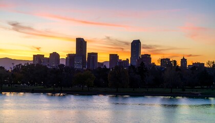 Obraz premium City skyline at colorful sunrise