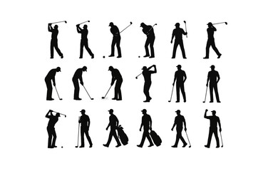 Fototapeta premium Golf silhouettes: dynamic poses of golfers in action