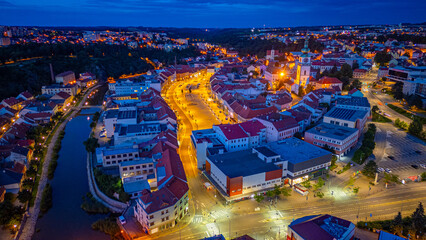 Fototapeta premium Panorama view of Karlovo namesti square in Trebic, Czech republi