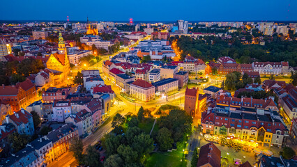 Fototapeta premium Sunset aerial view of Olsztyn, Poland
