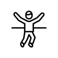 Line art of a person crossing the finish line in a race winning competition or marathon event victory moment