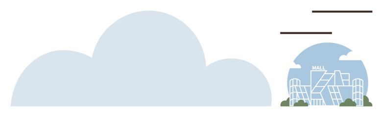 Futuristic urban architecture surrounded by minimalist clouds and contrasting design elements. Ideal for city planning, innovation, sustainability, technology, urbanization, modern infrastructure