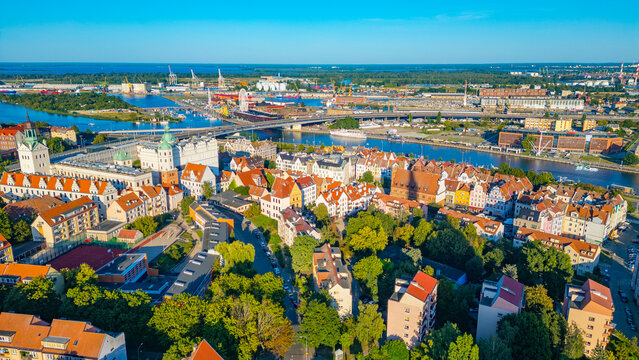 Panorama view of the city center of Szczecin, Poland