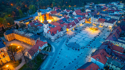 Sunset aerial view of Polish town Pszczyna
