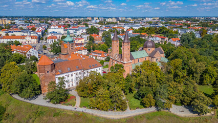 Fototapeta premium Panorama view of the cathedral in Plock, Poland