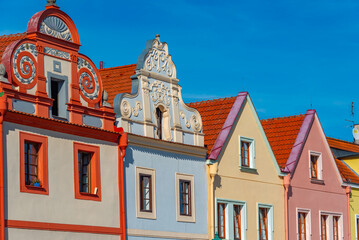 Colourful houses in the center of Horsovsky Tyn in Czech republi