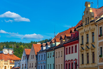 Obraz premium Colourful houses in the center of Loket, Czech republic