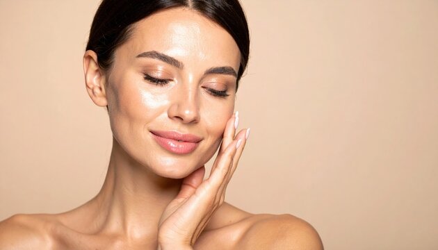 Close-up of a serene woman with glowing skin symbolizing beauty, self-care, skincare trends and wellness industry inspiration for cosmetic products and healthy lifestyle