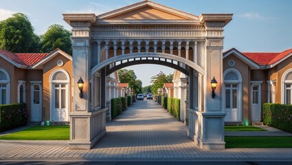Fototapeta premium Elegant Archway Leading to Residential Community