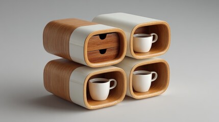 Wooden coffee table with drawers, white accents