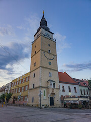Obraz premium Sunset view of city tower in Trnava, Slovakia