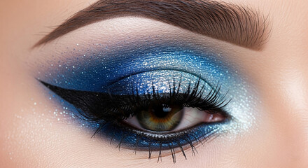 Fototapeta premium Eye Makeup Artistry Captivating Blue Smokey Eye and Dramatic Eyeliner Close-Up
